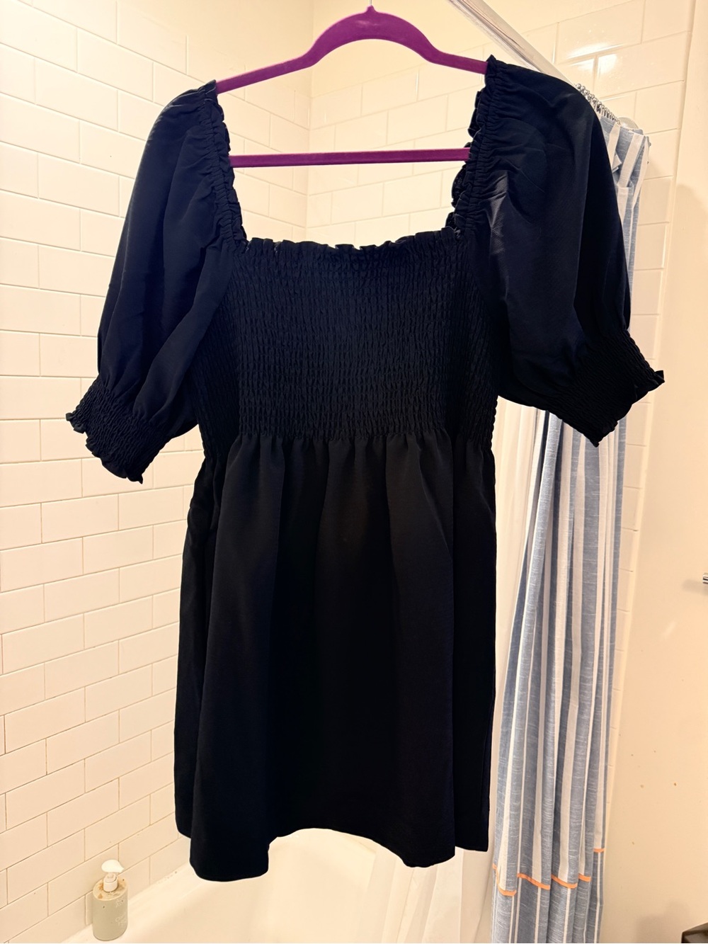 Hill House The Nap Dress Black Smocked Puff Sleeve Mini Dress Large